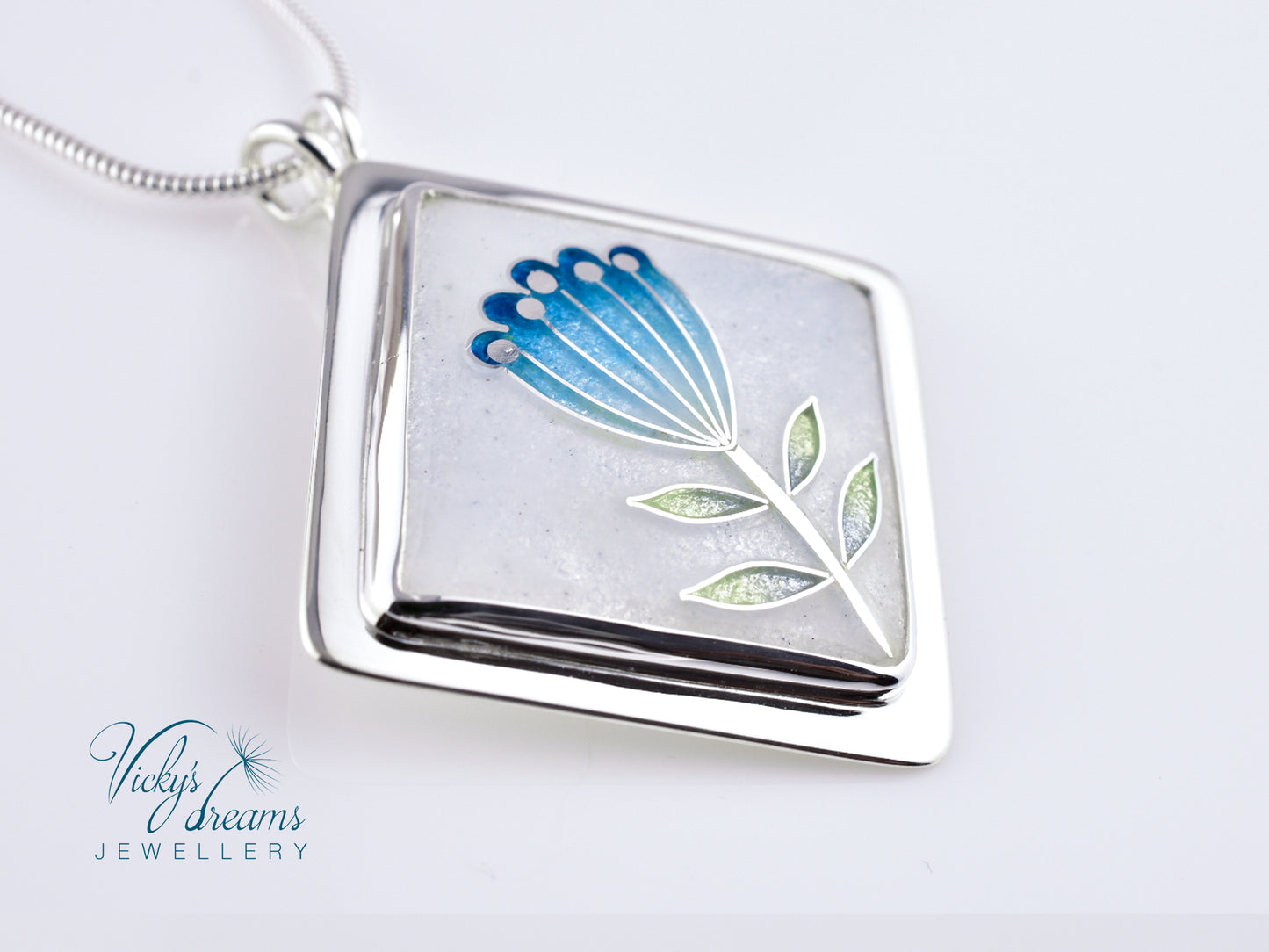 simple  little blue flower Cloisonné enamel pendant