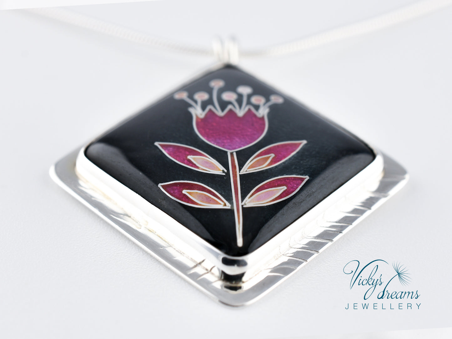 simple  little pink flower Cloisonné enamel pendant