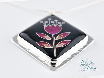 simple  little pink flower Cloisonné enamel pendant