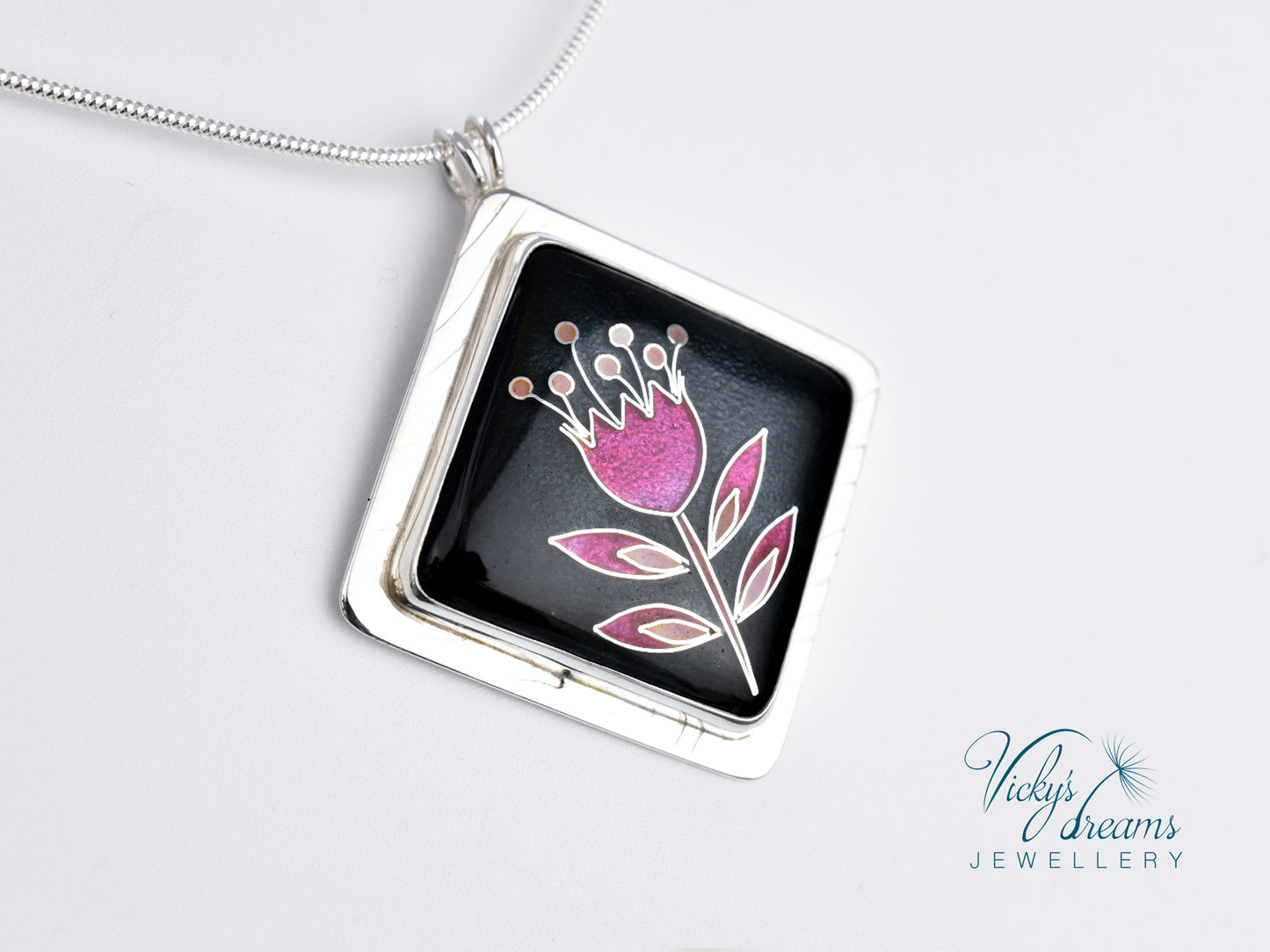 simple  little pink flower Cloisonné enamel pendant