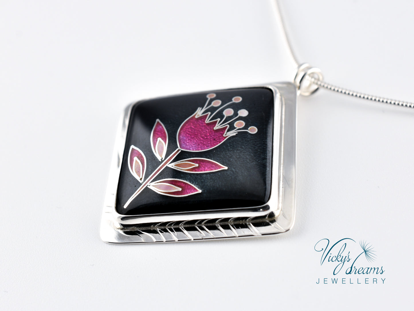 simple  little pink flower Cloisonné enamel pendant