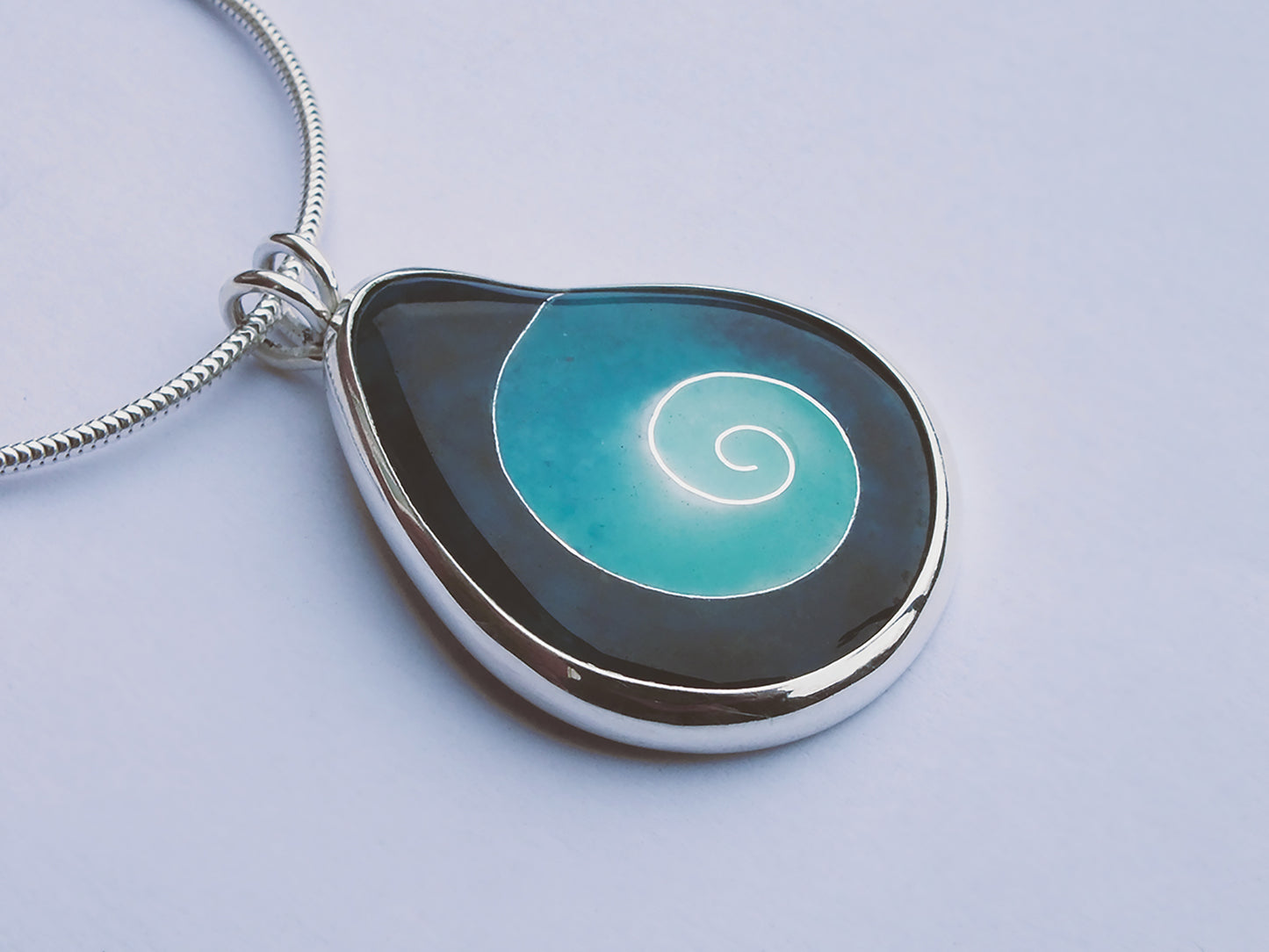 Cloisonné Enamel spiral necklace - Sterling silver jewellery - unique handmade necklace - vitreous enamel