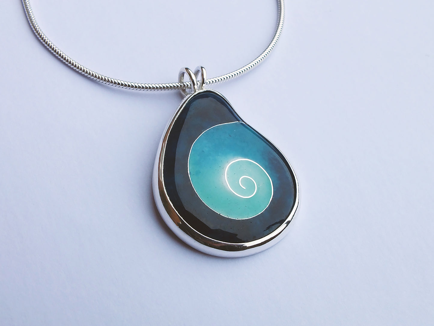 Cloisonné Enamel spiral necklace - Sterling silver jewellery - unique handmade necklace - vitreous enamel