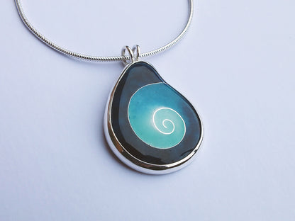 Cloisonné Enamel spiral necklace - Sterling silver jewellery - unique handmade necklace - vitreous enamel