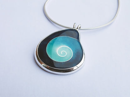 Cloisonné Enamel spiral necklace - Sterling silver jewellery - unique handmade necklace - vitreous enamel