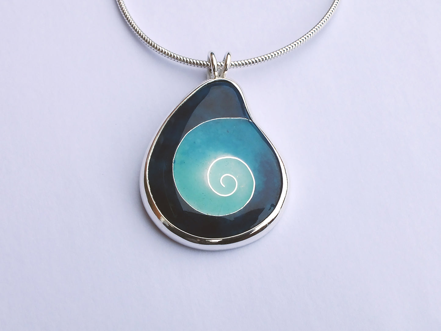Cloisonné Enamel spiral necklace - Sterling silver jewellery - unique handmade necklace - vitreous enamel