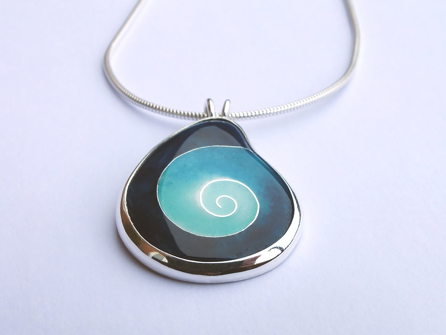 Cloisonné Enamel spiral necklace - Sterling silver jewellery - unique handmade necklace - vitreous enamel