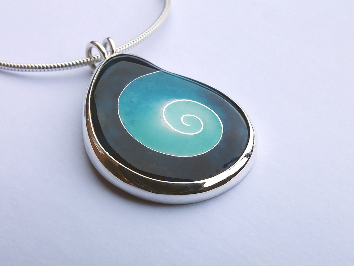 Cloisonné Enamel spiral necklace - Sterling silver jewellery - unique handmade necklace - vitreous enamel