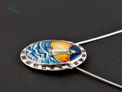Sunset Lighthouse Cloisonné enamel pendant
