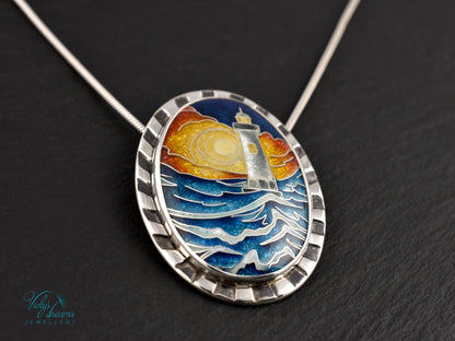 Sunset Lighthouse Cloisonné enamel pendant