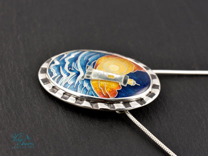 Sunset Lighthouse Cloisonné enamel pendant