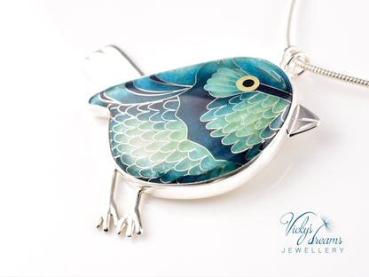 blue birdie Cloisonné enamel pendant