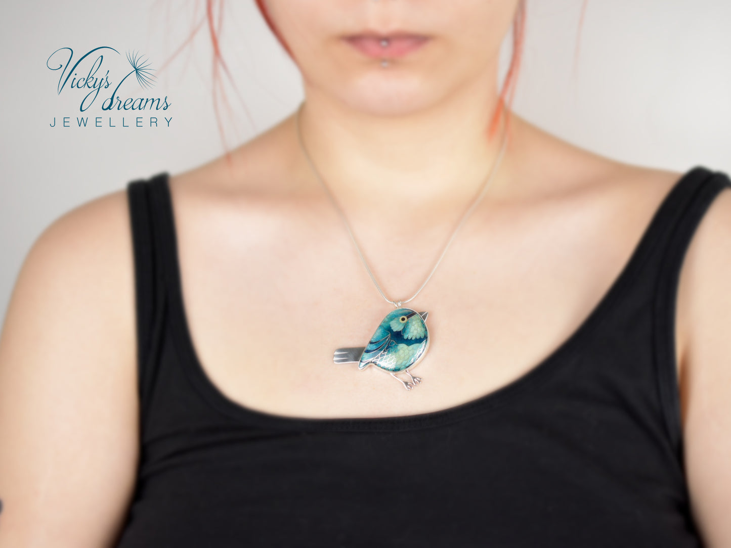 blue birdie Cloisonné enamel pendant