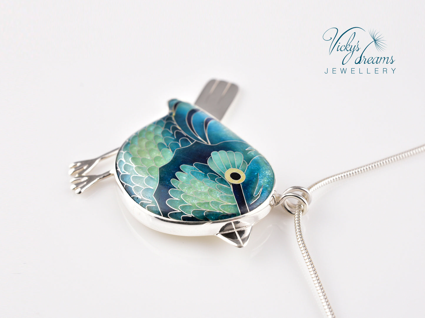 blue birdie Cloisonné enamel pendant