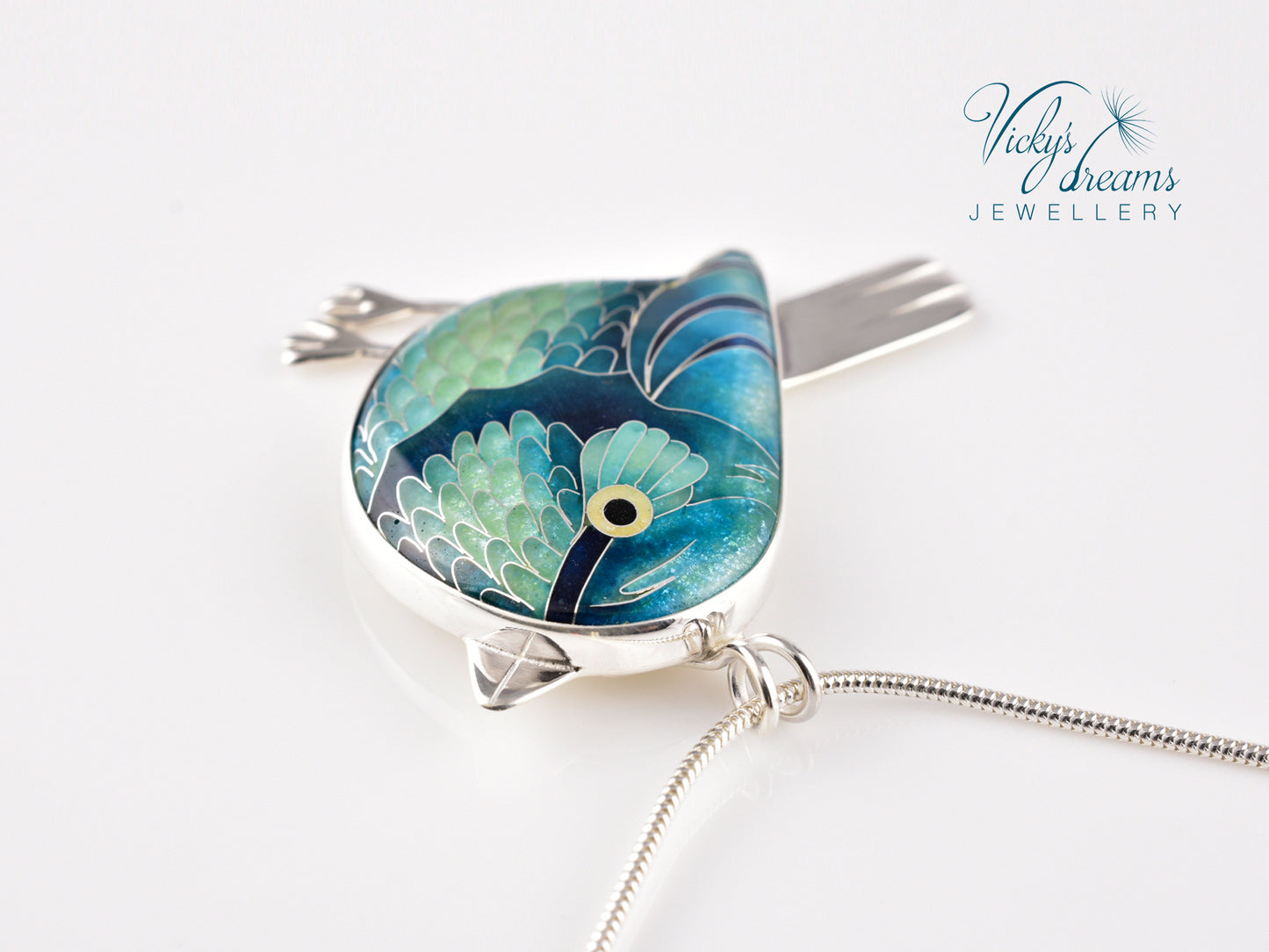 blue birdie Cloisonné enamel pendant