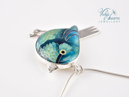 blue birdie Cloisonné enamel pendant