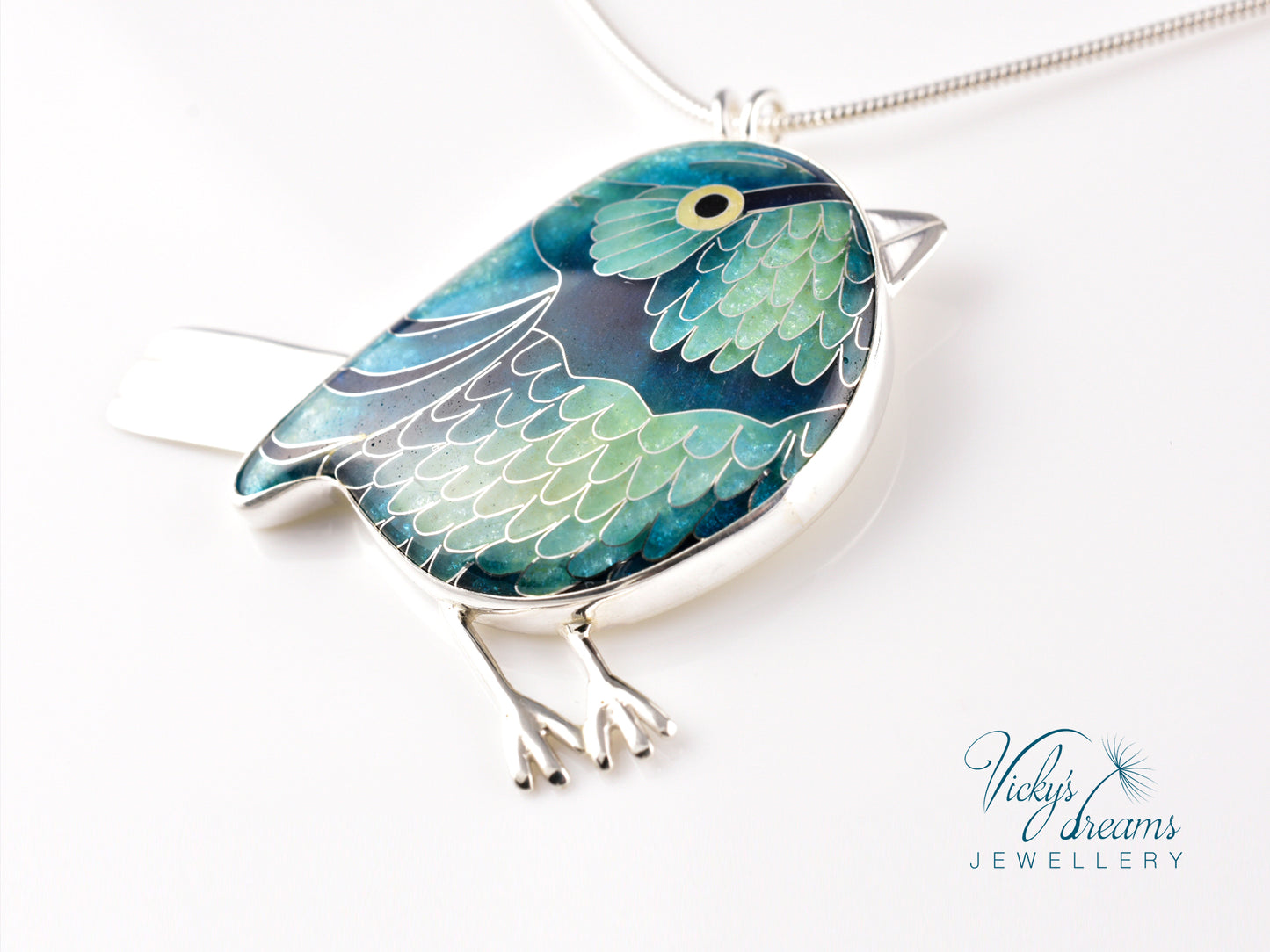 blue birdie Cloisonné enamel pendant