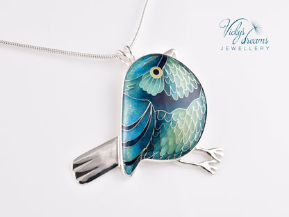 blue birdie Cloisonné enamel pendant