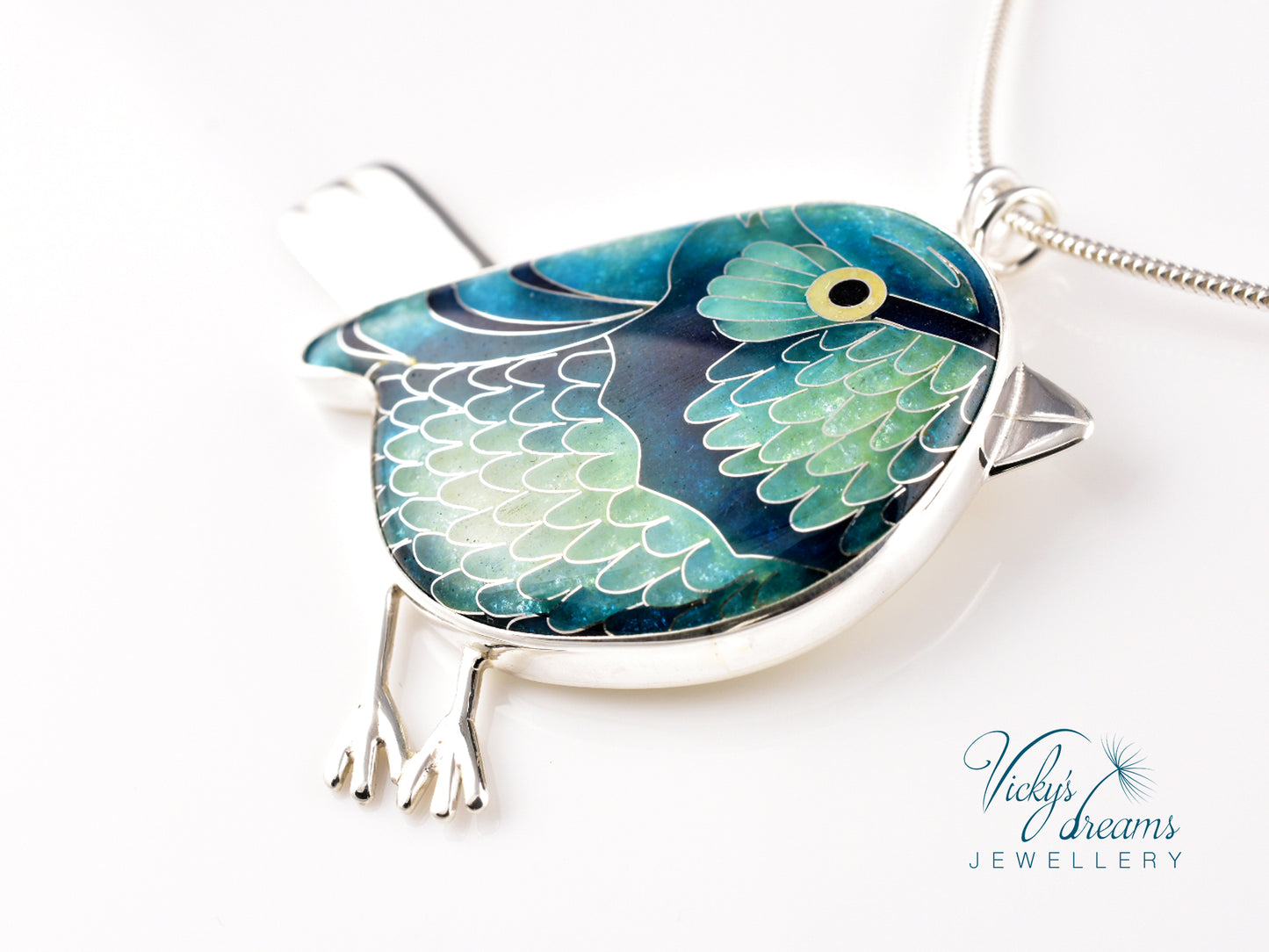 blue birdie Cloisonné enamel pendant