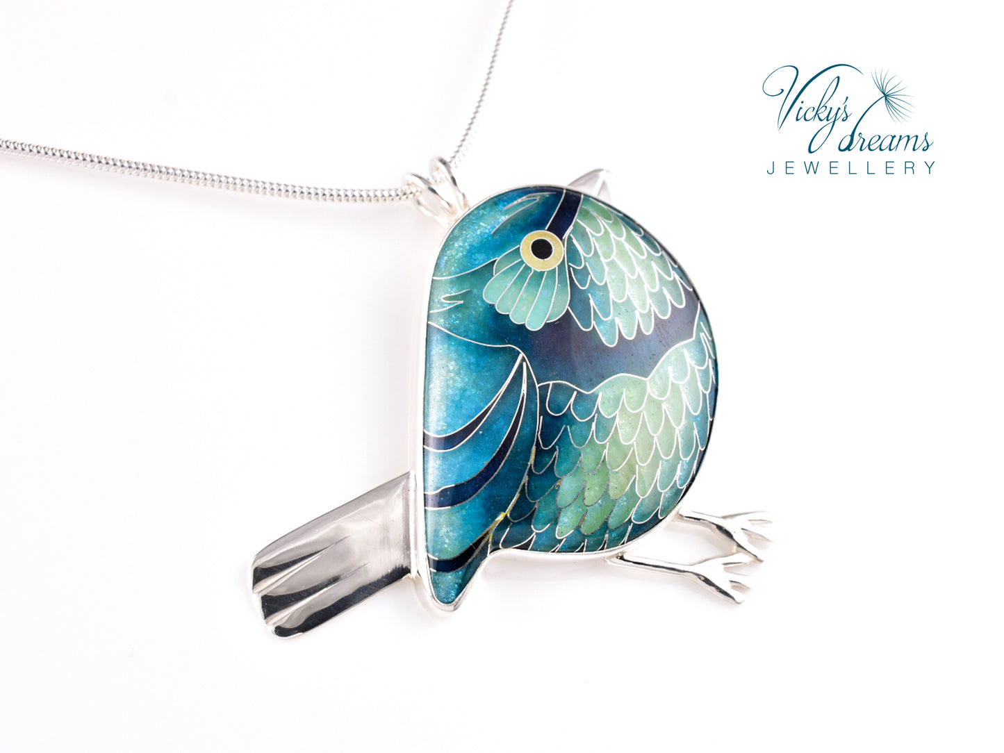 blue birdie Cloisonné enamel pendant