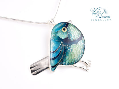 blue birdie Cloisonné enamel pendant