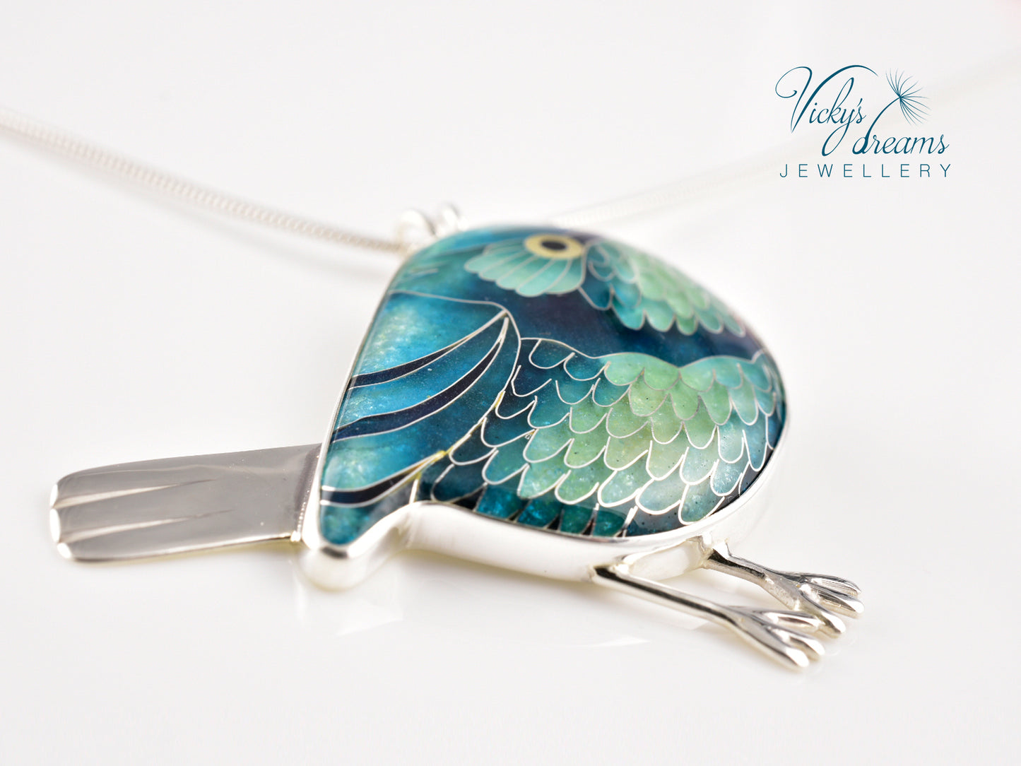 blue birdie Cloisonné enamel pendant