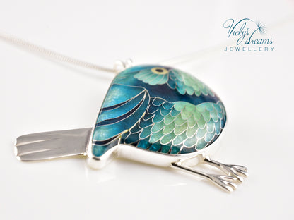 blue birdie Cloisonné enamel pendant