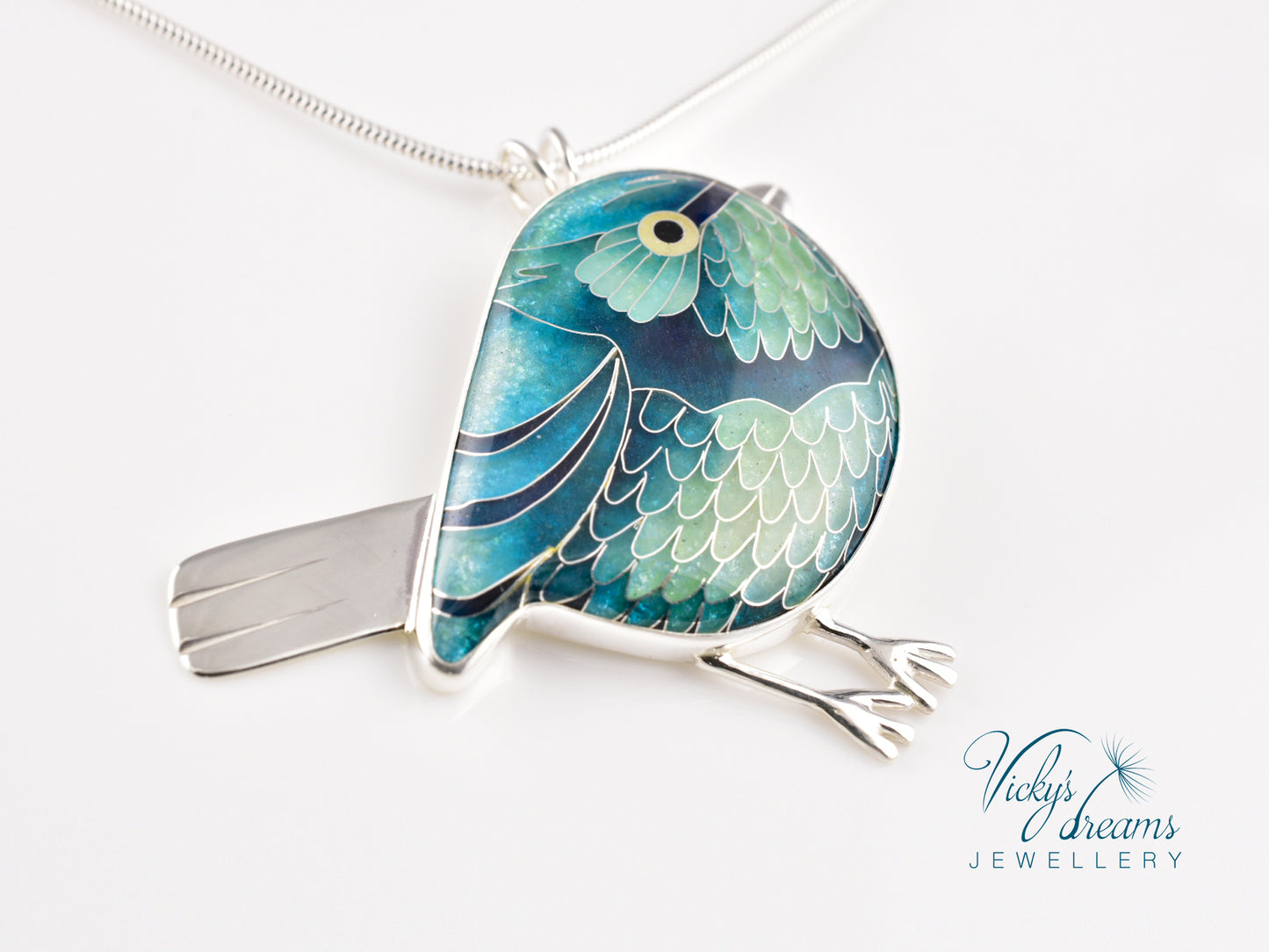 blue birdie Cloisonné enamel pendant