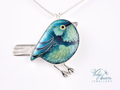 blue birdie Cloisonné enamel pendant