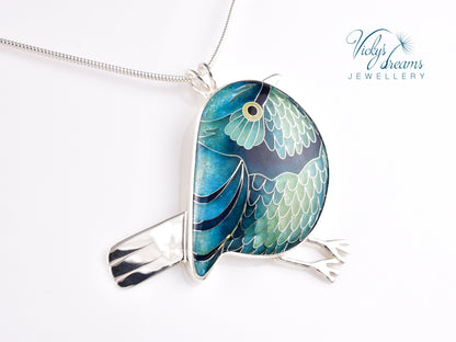 blue birdie Cloisonné enamel pendant