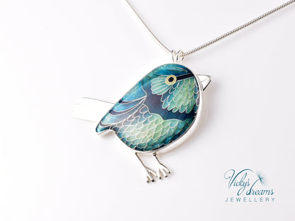 blue birdie Cloisonné enamel pendant