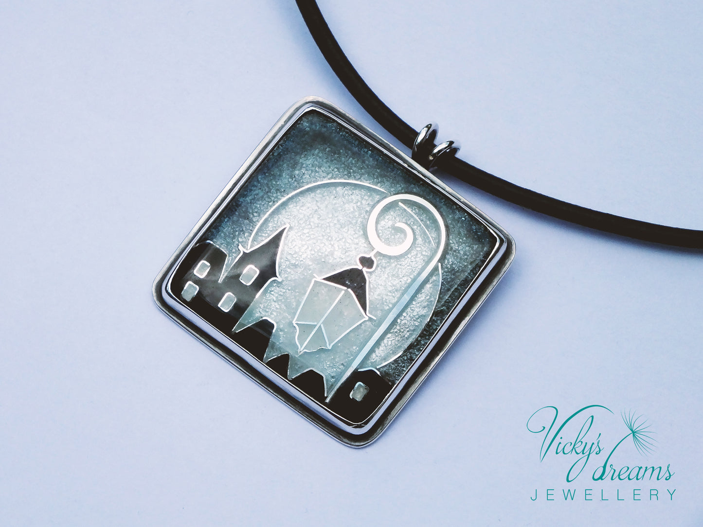 Village at night - Cloisonné enamel necklace