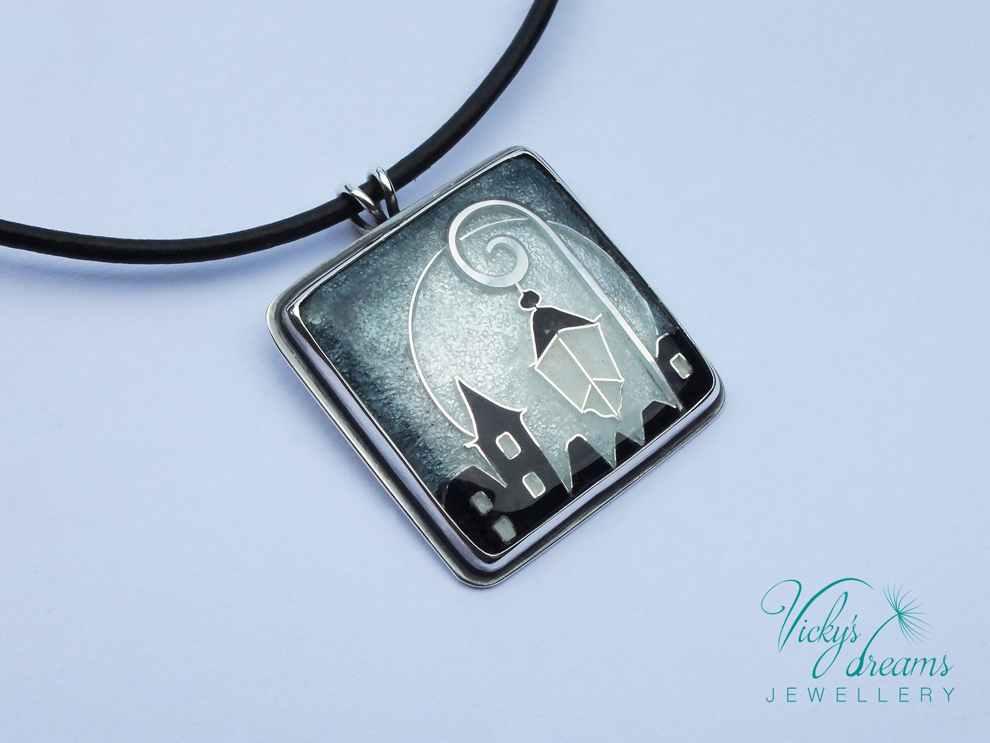 Village at night - Cloisonné enamel necklace