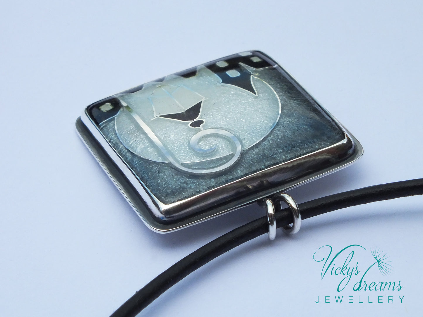 Village at night - Cloisonné enamel necklace