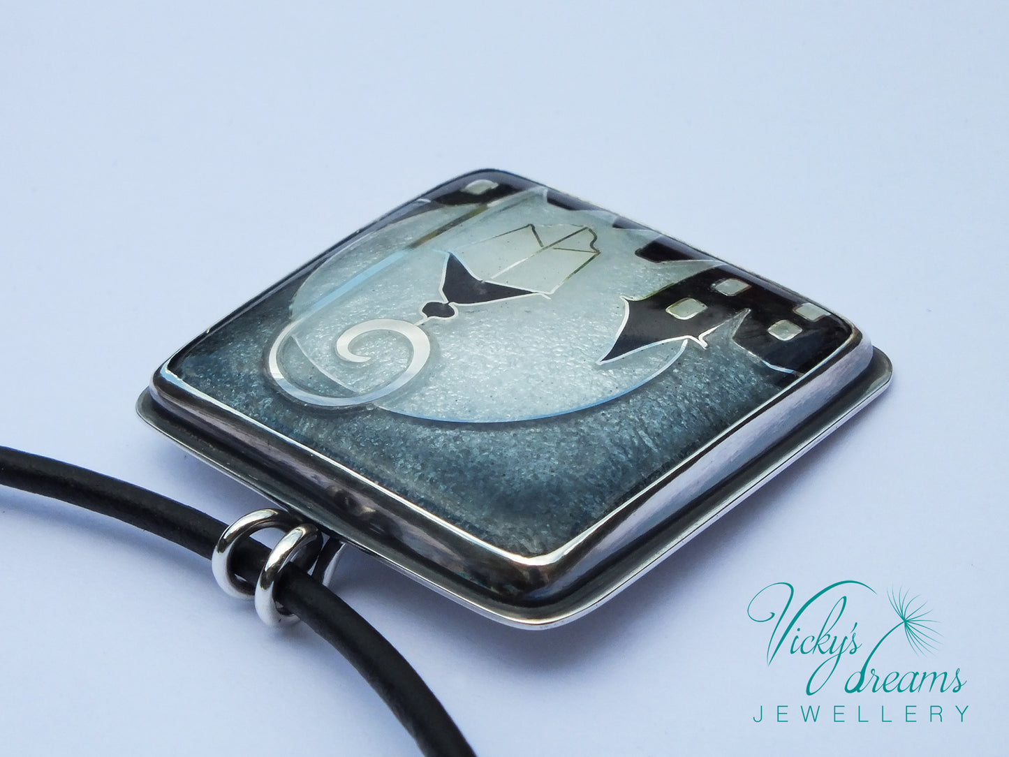 Village at night - Cloisonné enamel necklace