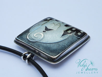 Village at night - Cloisonné enamel necklace