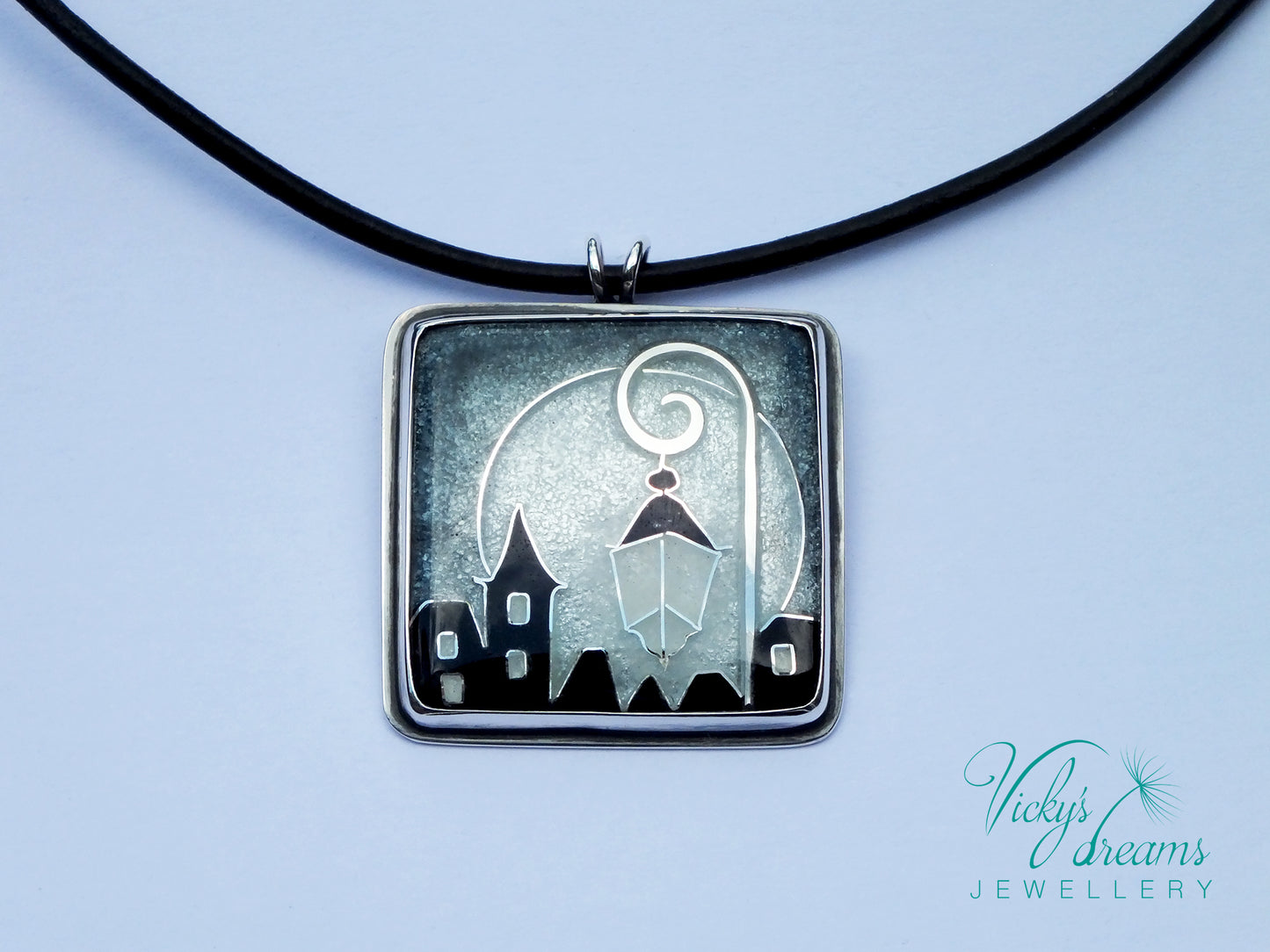 Village at night - Cloisonné enamel necklace