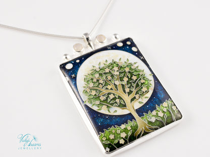William Morris inspired Virago pendant, cloisonné enamel on sterling silver