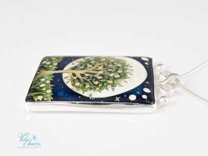William Morris inspired Virago pendant, cloisonné enamel on sterling silver