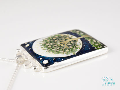 William Morris inspired Virago pendant, cloisonné enamel on sterling silver