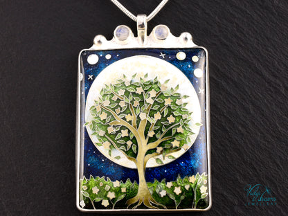 William Morris inspired Virago pendant, cloisonné enamel on sterling silver
