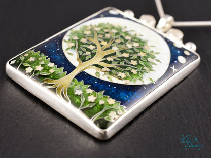 William Morris inspired Virago pendant, cloisonné enamel on sterling silver