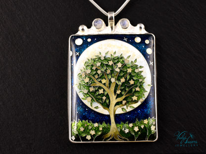 William Morris inspired Virago pendant, cloisonné enamel on sterling silver